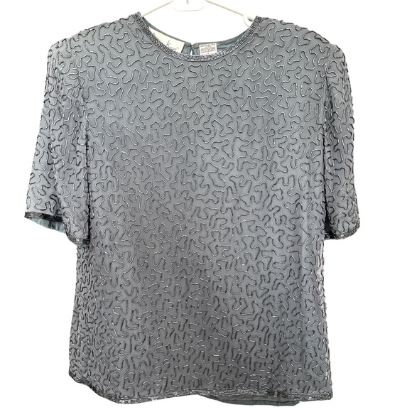 Laurence Kazar Tops - Laurence Kazar Swirl-Textured Short-Sleeve Blouse Womens Large 100% Pure‎ Silk